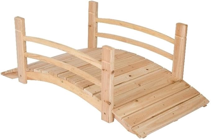 Pemberly Row Cedar Wood Garden Bridge, 48.5 in, Beige Finish, Handcrafted with Handle Rails, Durable Landscape Decor, Rustic Outdoor Sculpture for Backyard or Garden Use