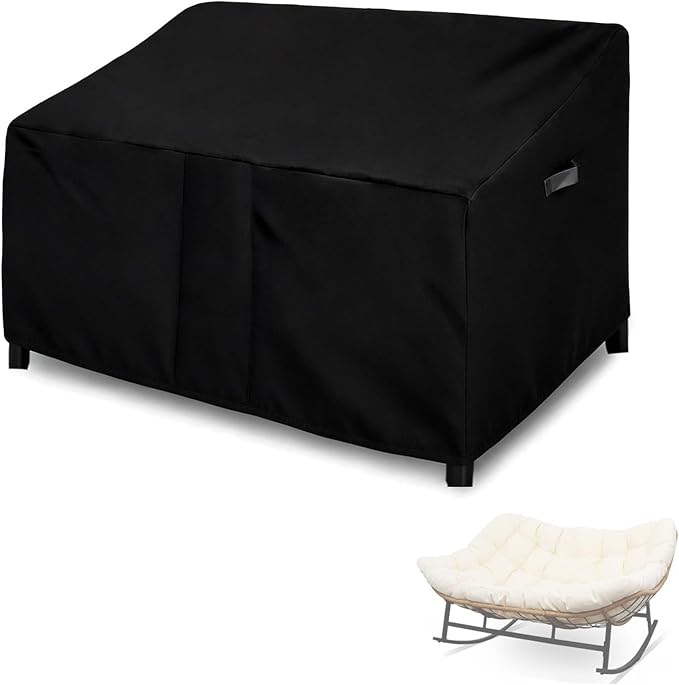 Outdoor Patio Egg Rocking Chair Cover - Waterproof, Fits Indoor Papasan Chair & Rattan Wicker Lounge Chairs for 2 Person (Black, 50x48x19/37in)