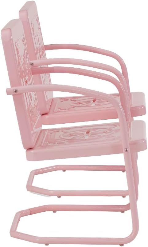 Crosley Furniture Azalea 2-Piece Outdoor Chair Set, Vintage Retro Metal Patio Chairs for Dining, Porch, Deck, Pastel Pink Gloss