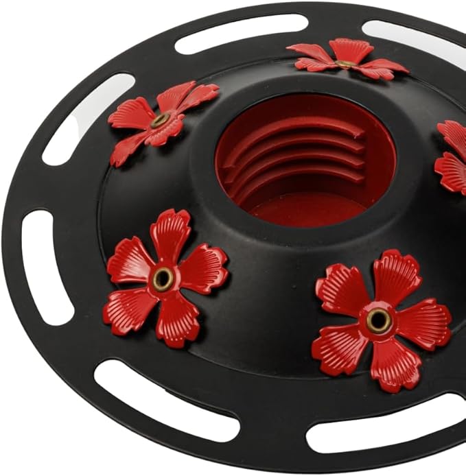 WOSIBO Hummingbird Feeder Replacement Bottom Base Replacement Part Includes Red Plastic Base Metal Top and Brushes (Black Circle)