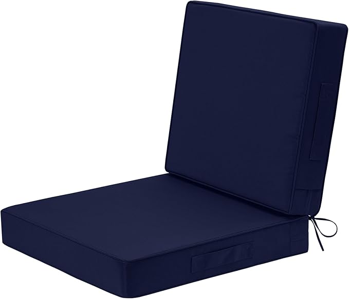 Wellsin Outdoor Cushions for Patio Furniture, Waterproof Outdoor Seat Cushions with Ties and Handle, 22X22 Outdoor Cushions, Outdoor Deep Seat Cushions with Removable Cover, Navy
