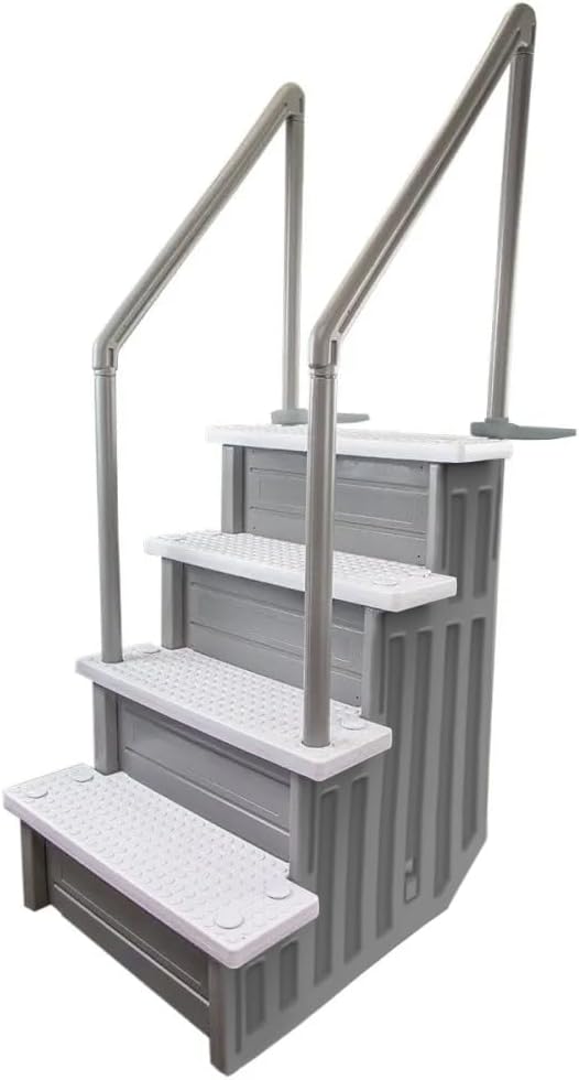Aqua Select Anti-Slip in-Pool Steps with Outside Flip-Up Ladder | Gray/White Steps | for Above Ground Swimming Pools | Can Mount to Decks 48" to 54" H | Safety Stairs Capacity Up to 350 lbs