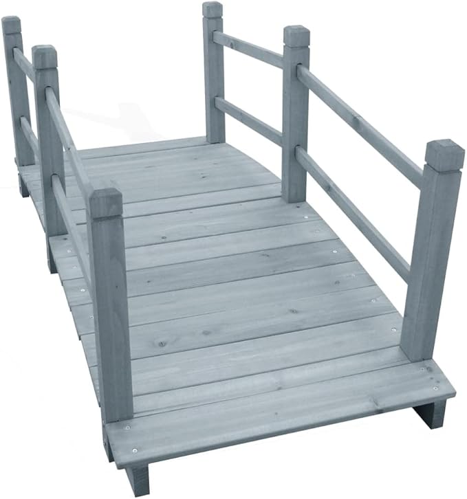 vidaXL Romantic Garden Bridge in Gray - 55.1"x23.6"x22", Made from Durable Solid Firwood with Double Handrail Design - Can be Use to Bridge a Creek or Over a Flower Bed