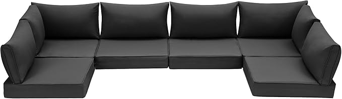 HOMREST Outdoor Replacement Cushions for Patio Furniture,Water-Repellent Sofa Cushion for 6-Seat Rattan Wicker Sectional Patio Conversation Sets,14-Piece Cushions Set for Outdoor Couch（Black）
