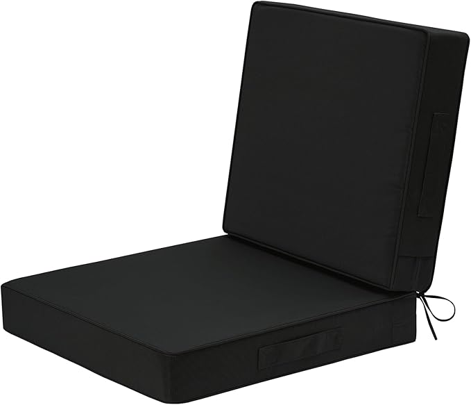 Wellsin Outdoor Cushions for Patio Furniture, Waterproof Outdoor Seat Cushions with Ties and Handle, 22X22 Outdoor Cushions, Outdoor Deep Seat Cushions with Removable Cover, Black