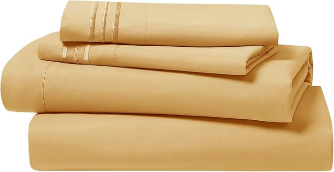 Clara Clark Split King 4Pc Bed Sheets Set, Deep Pocket, Microfiber, Breathable, Fade Resistant, Camel Gold