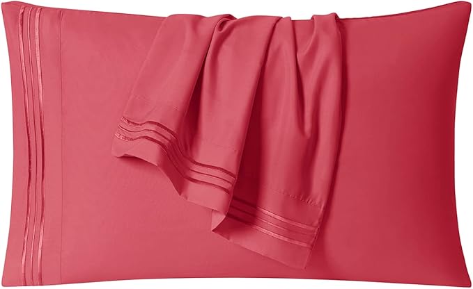 Clara Clark Bed Sheets, Premier 1800 Series 4 Piece Bed Sheet Set, Deep Pocket, Wrinkle, Fade, Stain Resistant, Luxury Soft Bedding Sheets & Pillowcases, Twin-XL, Coral Pink