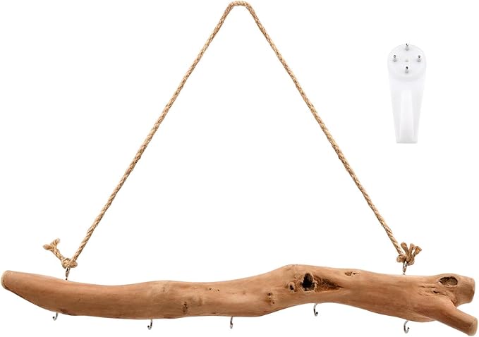 1Pc 15 Inch Natural Driftwood Decorative Branches Farmhouse Home Wall Hanging Decor Hanging Jewelry Organizers with 5 Hooks Decorative Farmhouse Home Wall Decor