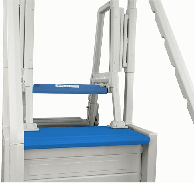 Aqua Select Everest in Pool Step and Outside Flip Up Ladder System | White with Blue Steps | for Above Ground Swimming Pools | Wide Steps for Added Stability | Safety Stairs Capacity Up to 350 lbs