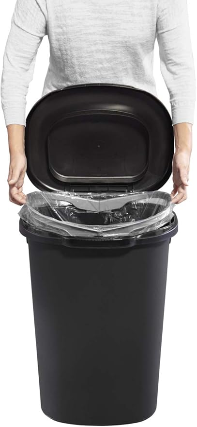 Rubbermaid Commercial Products Touch Top Trash Can/Wastebasket with Lid, 13-Gallon, Small Black Garbage Bin for Home/Kitchen/Bathroom/Bedroom/Office