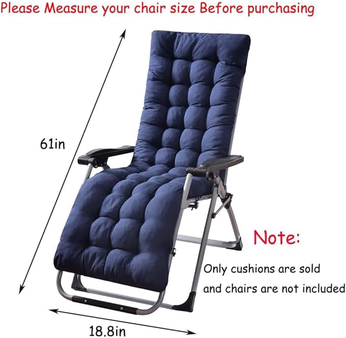 Patio Chaise Lounger Cushion, Lounge Chair Recliners Chair Cushions, Rocking Chair Sofa Cushion with 6 Ties,Thick Padded Swing Bench Cushion，61x18.89x3.14in (Dark Grey)