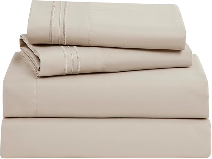 Clara Clark Bed Sheets, Premier 1800 Series Bed Sheet Set, Deep Pocket, Wrinkle, Fade, Stain Resistant, Luxury Soft Bedding Sheets & Pillowcases, Split King, Linen