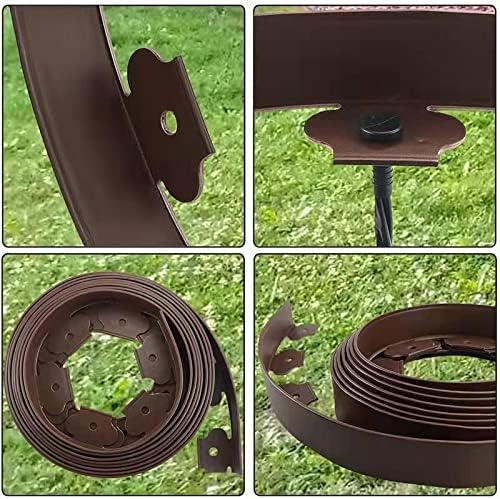 Garden Edging，20ft Landscape Edging with 20 Spikes for Lawn 2 Inch Tall (Brown, 20FT)