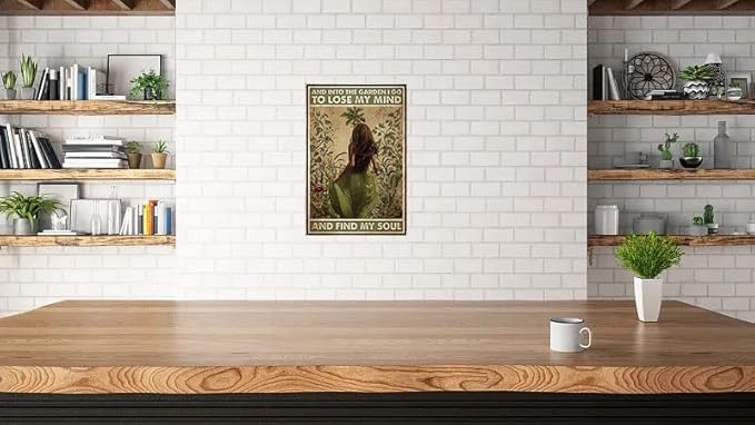 Vintage Metal Tin Sign and into The Garden I Go to Lose My Mind and Find My Soul Retro Tin Signs Hippie Girl Garden Poster Sign for Home Coffee Wall Decor Gift for Gardener Lovers Women 8x12 inch