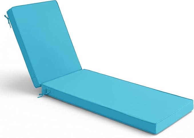Chaise Lounge Cushions Outdoor - Waterproof and Fade Resistant Sun Lounger Replacement Cushions - Patio Lounger Pads with Removable Cover for Pool, Deck, Lawn, 72 x 21 x 3 Inch, Teal