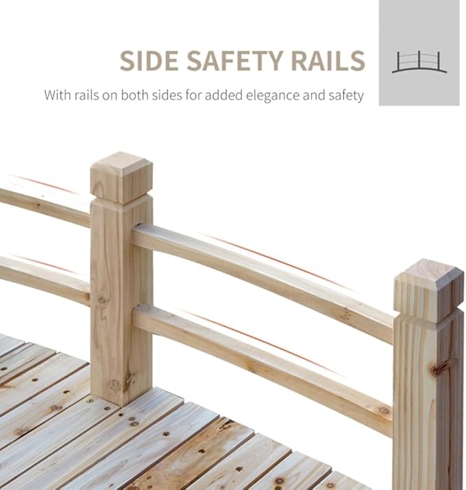 5FT Wooden Garden Bridge with Handrails, Decorative Landscape Footbridge for Yard, Pond, Farm or Creek - Rust-Resistant Cedar Construction, Easy Assembly & 400LB Capacity