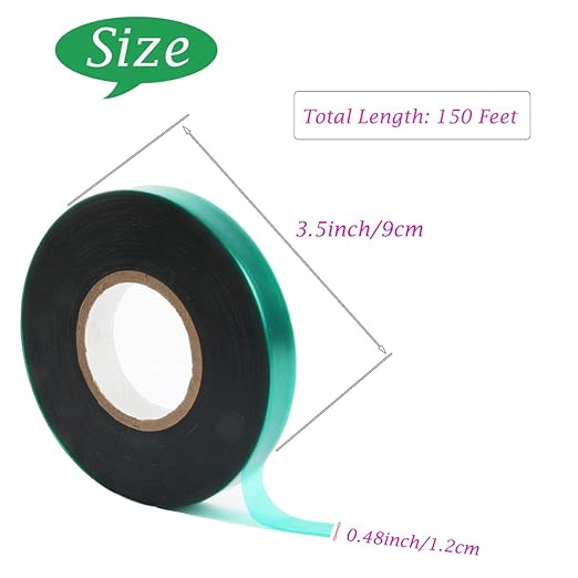 Garden Stretch Tie Tape, 1/2" Garden Tie Tape Roll, 1 Roll 150 Feet Plant Ribbon Green Vinyl Stake for Indoor Outdoor Patio Plants Branches Flowers