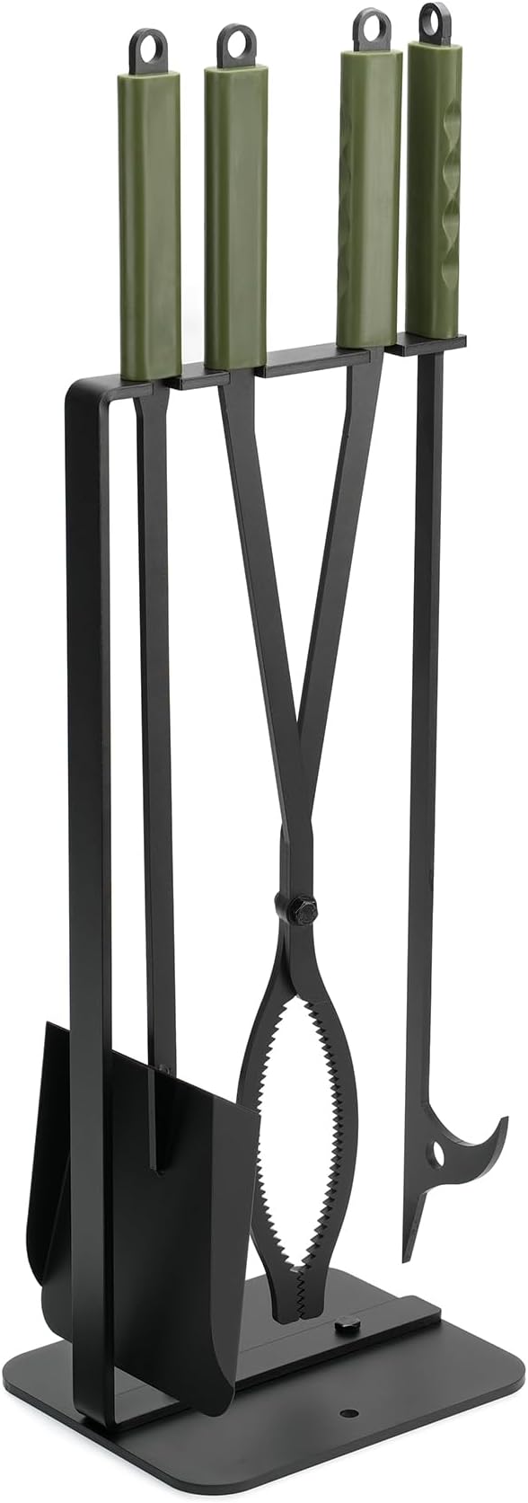 Stanbroil 3Pcs Fire Pit Tools Set, 28" Fire Poker and Fire Log Tongs Shovel, Wrought Iron Large Fireplace Tools Set with Metal Base and Rubber Handle for Campfire Bonfire