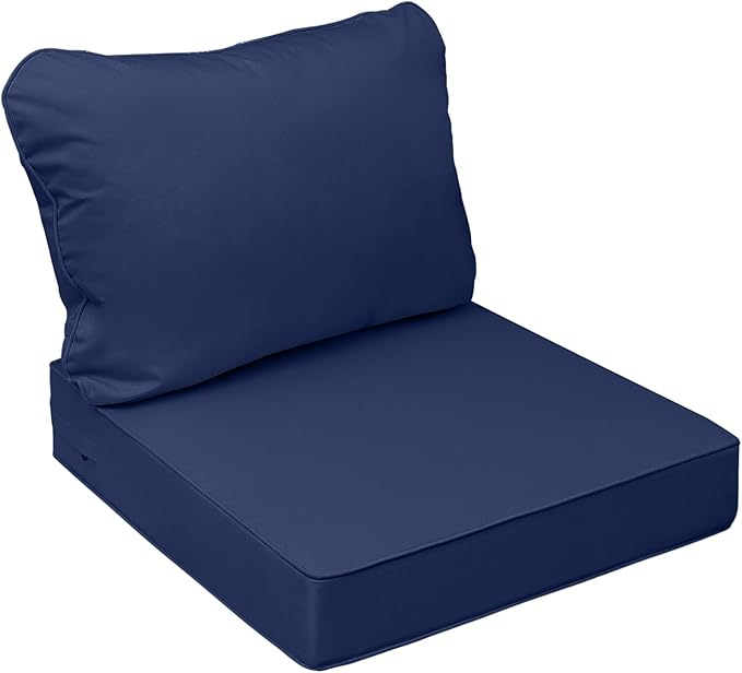 AAAAAcessories Outdoor Seat Cushions for Chairs, Fade-Resistant, Waterproof Patio Furniture Replacement Cushions, 21" x 21" x 3" + 21" x 17", Navy Blue