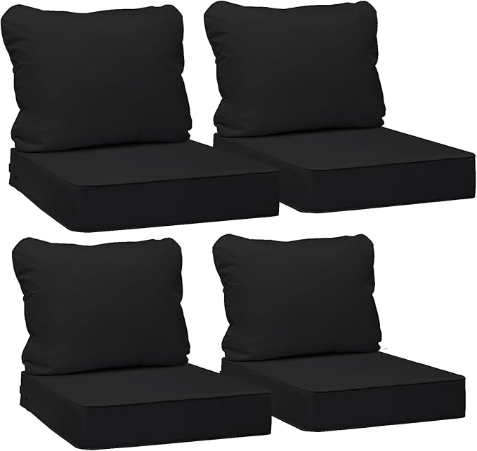 AAAAAcessories Outdoor Deep Seat Cushions, Waterproof, Fade-Resistant Patio Furniture Replacement Cushions, 25.5" x 25.5" x 5" + 25.5" x 19", Set of 4, Black