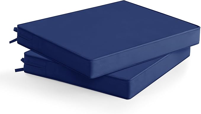 Outdoor Chair Cushions Set of 2: Waterproof & Fade Resistant Seat Cushion for Patio Furniture - 19 x 19 x 2 Inch Chair Pads with Ties and Hidden Zipper - Patio Chair Cushion Replacement, Navy