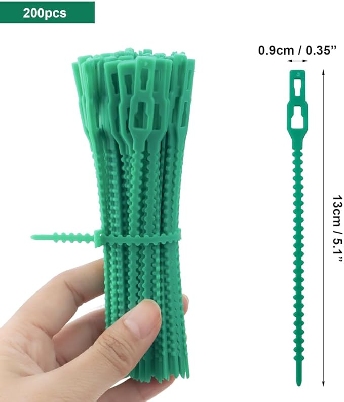 200-Piece Adjustable Garden Ties - Reusable Green Twist Ties for Plants