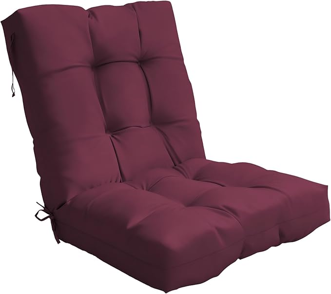 Outdoor Chair Cushion, 42x21x4 Inch Patio Cushions for Dining/Rocking Chairs, High Back Soft Seat Pad with Ties, Indoor Outside Use, Fade-Resistant & Waterproof, Burgundy