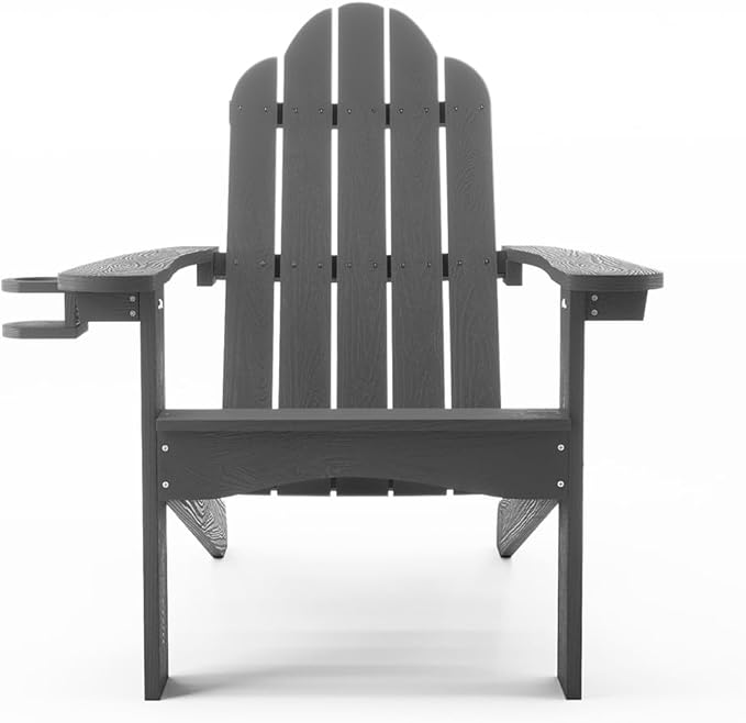 LUE BONA HDPS Adirondack Chairs Set of 8, Fire Pit Outdoor Chair Weather Resistant with Cup Holder, Modern Plastic Chair Plastic for Patio, Deck, Proch, 350LBS, Dark Gray