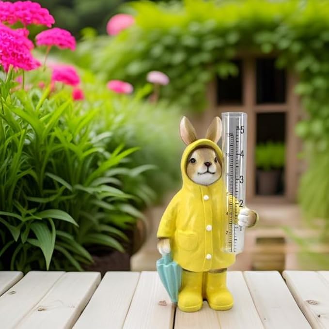 The Bridge Collection Raincoat Bunny Rain Gauge-Cute Rabbit Spring Garden Decor