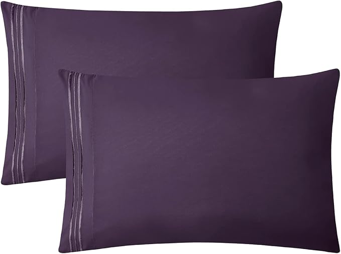 Clara Clark Bed Sheets, Premier 1800 Series 4 Piece Bed Sheet Set, Deep Pocket, Wrinkle, Fade, Stain Resistant, Luxury Soft Bedding Sheets & Pillowcases, Twin-XL, Purple Eggplant