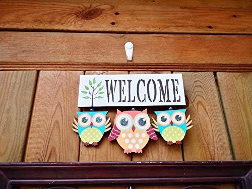 Owl Welcome Sign Door Decoration Hanging Welcome Sign Wood Wall Hanging Sign Door Decor Home Porch Decorations for Fall Halloween