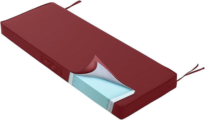 Outdoor Bench Cushion 4 inches Memory Foam Waterproof Patio Furniture Bench Cushion Porch Swing Cushion with Handle and Adjustable Strap, 36 x 18 Inch Burgundy