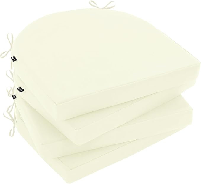 Topotdor Outdoor Chair Cushions Set of 4, 17"x16"x2" Waterproof Patio Chair Cushions for Outdoor Furniture, Round Corner Outdoor Seat Cushions Color Fastness Chair Pads with Ties, Cream