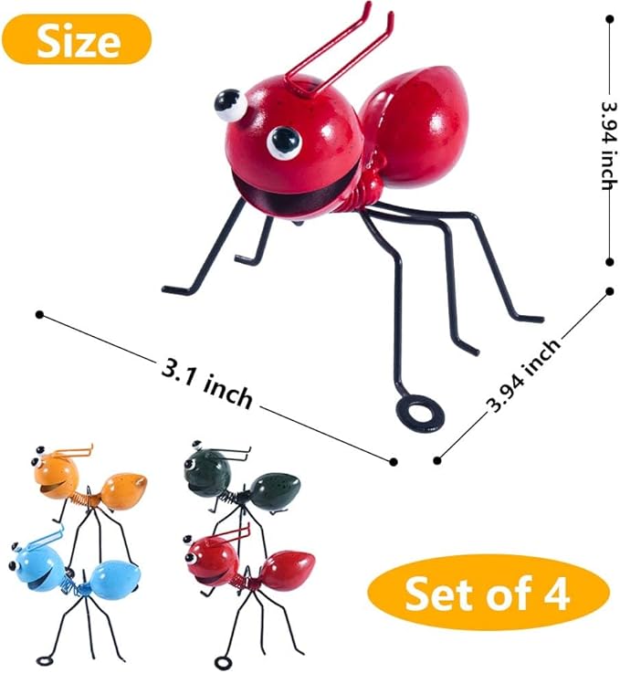 OBTANIM 4 Pack Colorful Cute Metal Ant Garden Wall Art Decorative Yard Decorations Outdoor Lawn Wall Sculptures