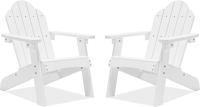 LUE BONA Kids Adirondack Chair Set of 2, White Poly Lumber Plastic Weather Resistant Toddler Outdoor Patio Lounge Chair for Balcony, Backyard