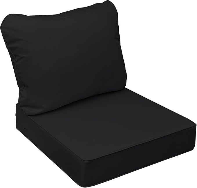 AAAAAcessories Outdoor Seat Cushions for Chairs, Fade-Resistant, Waterproof Patio Furniture Replacement Cushions, 19" x 19" x 3" + 19" x 17", Charcoal Black