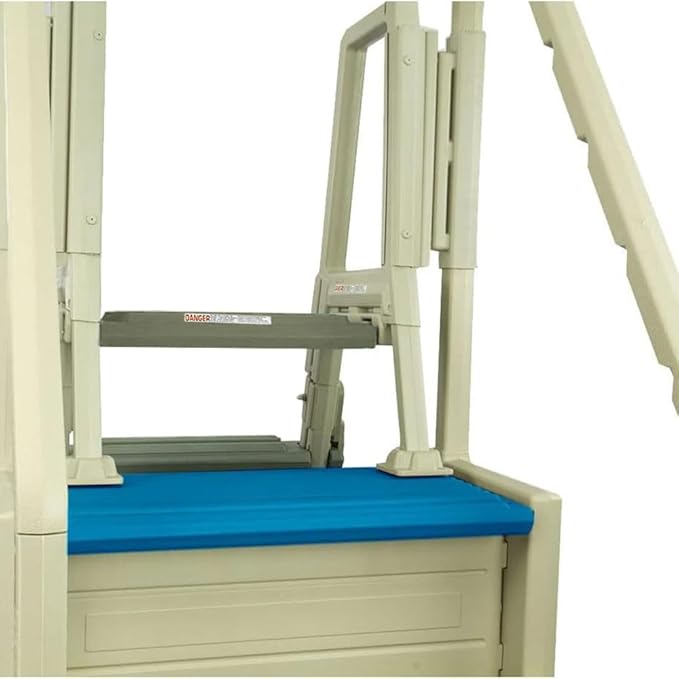 Confer Plastics Step-1X with 8000X Ground to Step Ladder: Above Ground Entry System, Dual Handrails, Slip-Resistant Steps, Supports 300 lbs, Easy Install – Made in USA, Warm Grey with Blue Step-1X