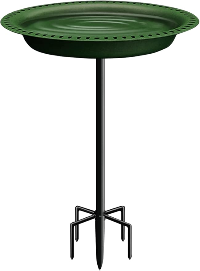 Garbuildman Upgraded 5-Prong Base Bird Bath with Metal Stake, Detachable Decoration Bowl Spa & Freestanding Birdfeeder for Outdoor Garden, Oval Style, Green