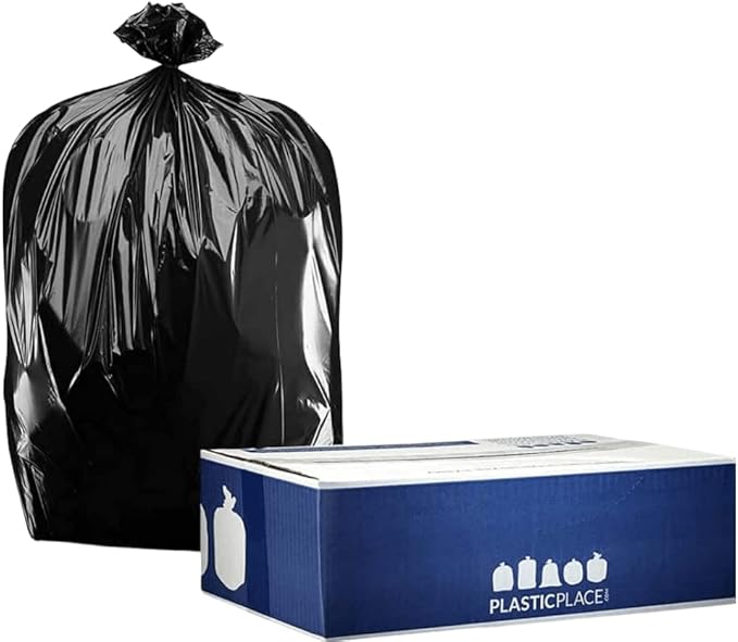 Plasticplace 64-65 Gallon Black Trash Bags,Heavy Duty Toter Can Liners,Tear & Leak-Proof,Industrial Strength,Large Garbage Bags for Kitchen & Commercial Use 1.2 Mil,50" x 60",(Pack of 50)