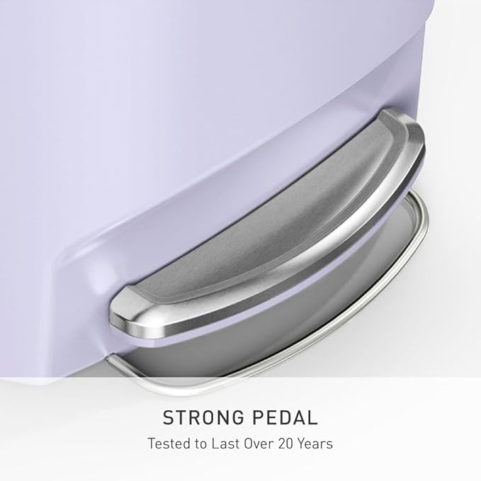 simplehuman 50 Liter / 13 Gallon Hybrid Semi-Round Kitchen Step Trash Can with Secure Slide Lock, Lilac Plastic
