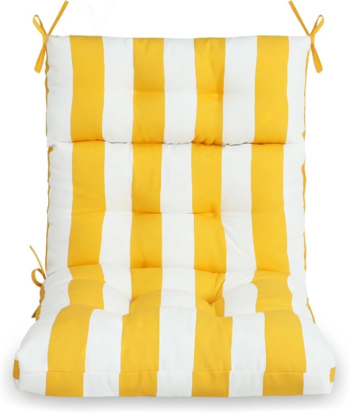 Only choice High Back Adirondack Chair Cushion Set of 2-44”x 22”x 4” Waterproof, Fade-Resistant Outdoor Rocking Chair Cushions for Patio, Garden, Porch (2, Yellow White Stripes)