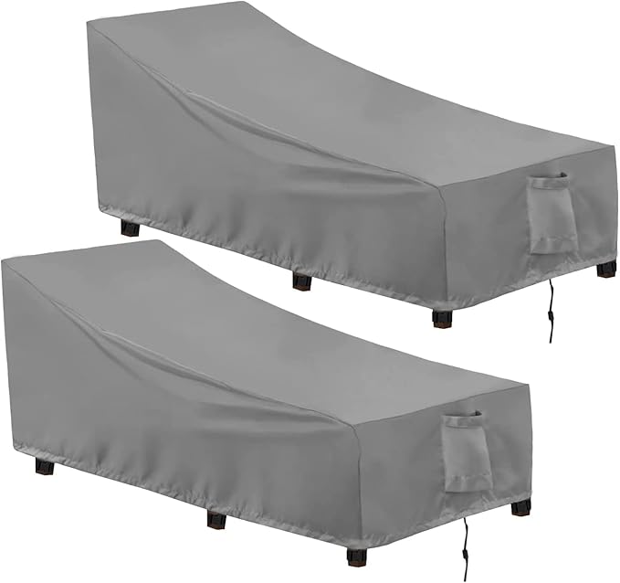 OutdoorLines Outdoor Waterproof Patio Chaise Lounge Chair Cover - UV Resistant Lounger Covers Heavy Duty Weatherproof Patio Sofa Furniture Covers, 2 Packs, 84Wx32Dx32H Inches, Gray
