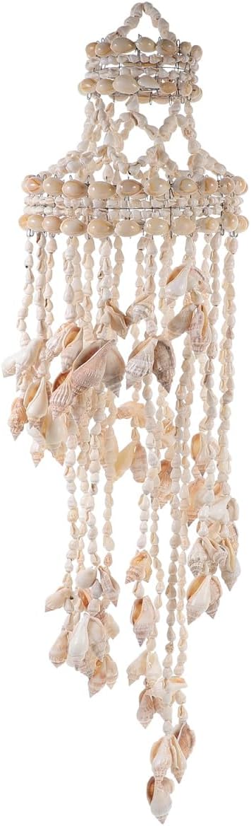 Shell Wind Chime Hanging Ornament 16.53In Coastal Decorative Wind Chimes for Outside Patio Garden Wall Hanging Pendant Natural Home Decoration