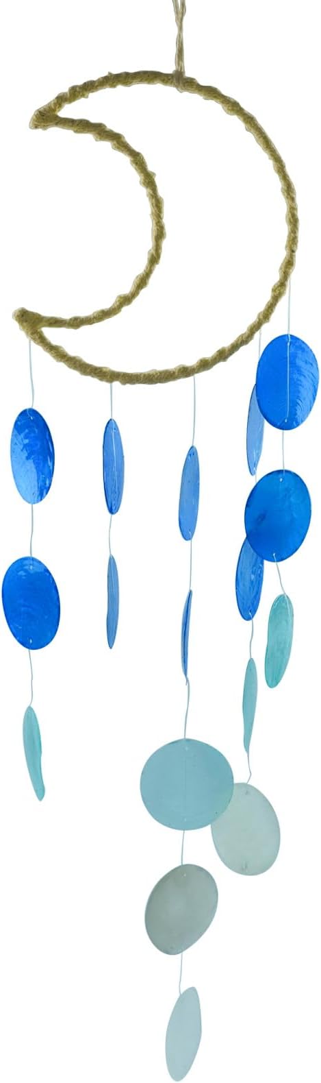 Wind Chimes Outdoor with Round Capiz Shells,Beach Theme Party Decorations Memorial Wind Chimes Suitable for Indoor Front Porch Garden Patio Decoration(Blue 20inch)