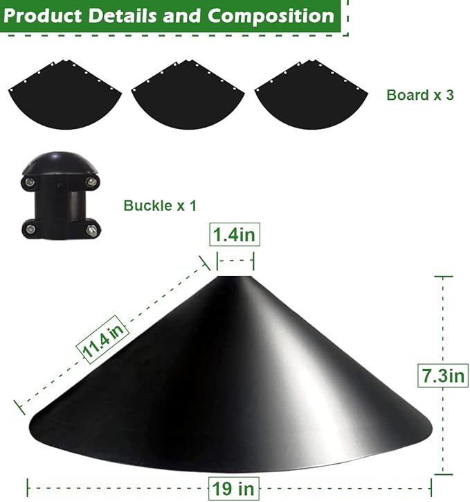 19 Inch PP Squirrel Proof Baffle for Protecting Outside Pole Bird Feeders and Bird Houses, Pole Mount Raccoon and Squirrel Guard Stopper for Shepherd Hooks - Black, 1 Pack