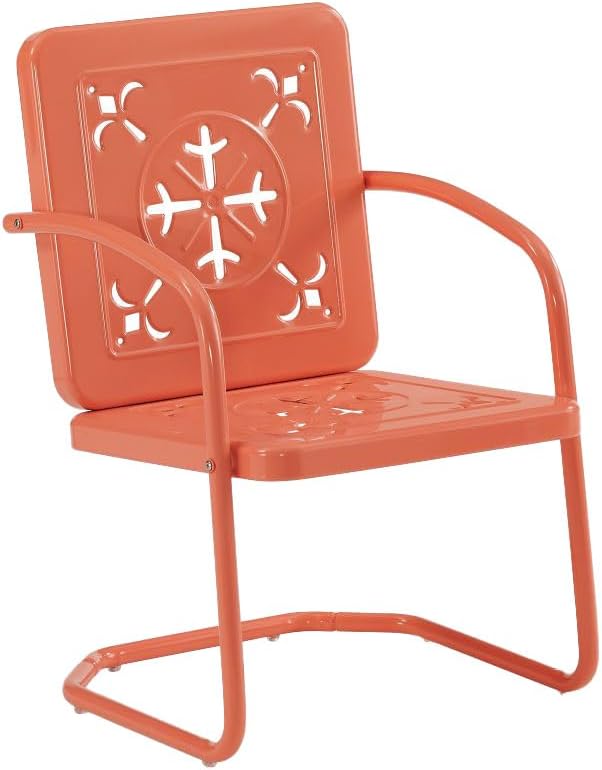 Crosley Furniture Azalea 2-Piece Outdoor Chair Set, Vintage Retro Metal Patio Chairs for Dining, Porch, Deck, Coral Gloss