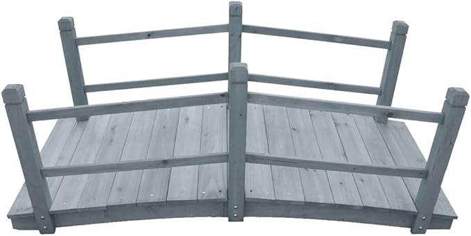 Classic Wooden Garden Bridge, Outdoor Garden Bridge Decoration, Wooden Backyard Bridge for Outside Small Arc Pond Bridge Footbridge with Safety Railings, Gray 55.1"x23.6"x22",-205