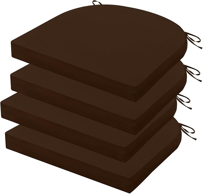 Outdoor Chair Cushions Set of 4, 17 x 16 Inch Patio Chair Cushions for Outdoor Furniture, Water Resistant, Non-Slip Ties(Dark Brown)