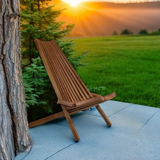 Melino Wooden Folding Tamarack Chairs, FSC Certified Acacia Low Profile Adirondack Chairs, Wood Folding Chair for Outdoor, Patio, Porch, Pool, Backyard, Garden, Balcony and Deck - Chestnut - Single