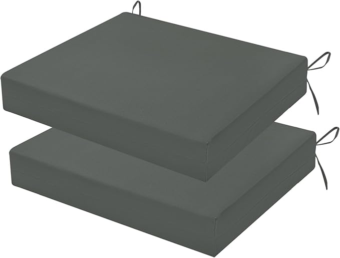 Outdoor Chair Cushions Set of 2, 18.5 x 16 Inch Patio Chair Cushions, Water Resistant, Non-Slip Ties (Dark Gray)